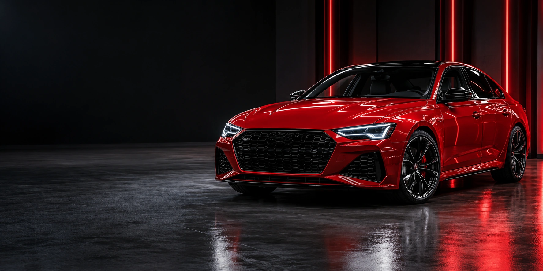 Carro vermelho em cenário de estética automotiva